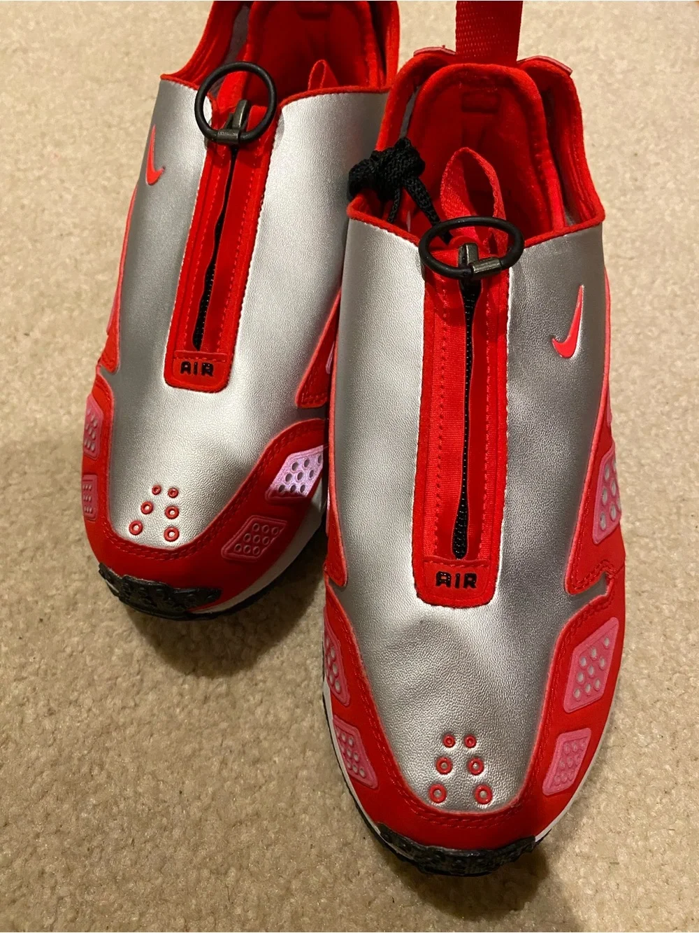 Nike Kids Red and Silver Slip-On Athletic Sneakers
